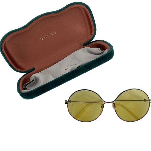 GUCCI GG0395S Oversize 70s Round Sunglasses Gold Blue Red Metal 58-20-140 - Picture 1 of 3